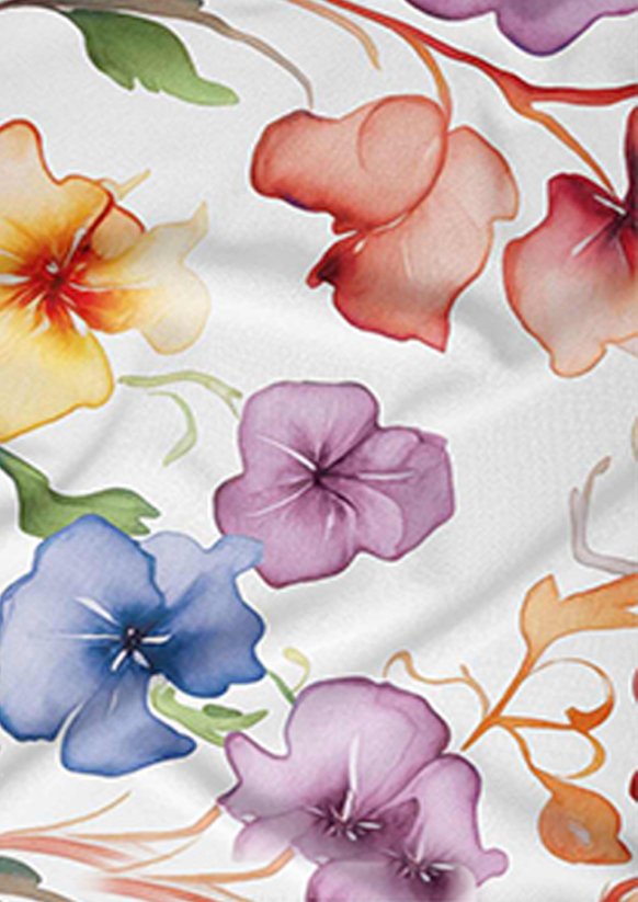 Bavlněné saténové povlečení 140x200 +70x90 - Vodové květy barevné na bílé detail