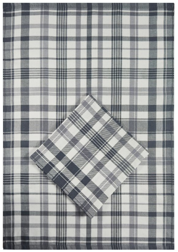 Kuchyňská utěrka egyptská bavlna káro šedé