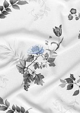 Bavlněné povlečení Lux 140x200+70x90cm - Modrý kvítek a šedé listy na bílém detail