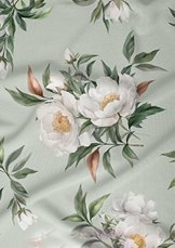 Bavlněné saténové povlečení 140x200 +70x90 -Pivoňky zelené detail