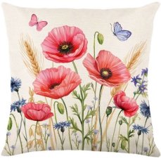 Lněný dekorační povlak 45x45cm - Máky červené 217 Lněný dekorační povlak 45x45cm - Máky červené 217