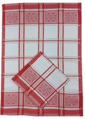 Kuchyňská utěrka s egyptské bavlny 50x70cm - Káro červené/ornament