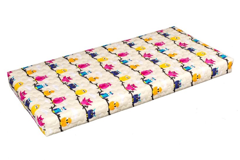 Dětská pěnová zdravotní matrace 140x70x10cm sovičky krémové s prošívaným potahem na zip