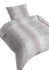 Bavlněné saténové povlečení 140x200 +70x90 - Ornamenty růžovo/šedé 3559 A na zip