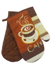 Kuchyňská chňapka s magnetem, rukavice s motivem cafe hnědá